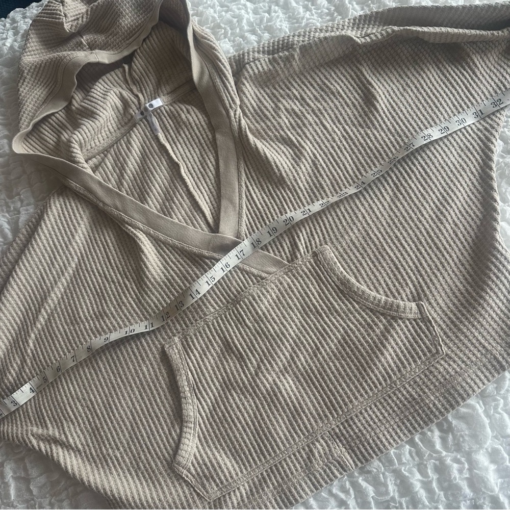 Three Dots Waffle Knit Thermal Hoodie Oat Beige Pullover Medium - Picture 4 of 8
